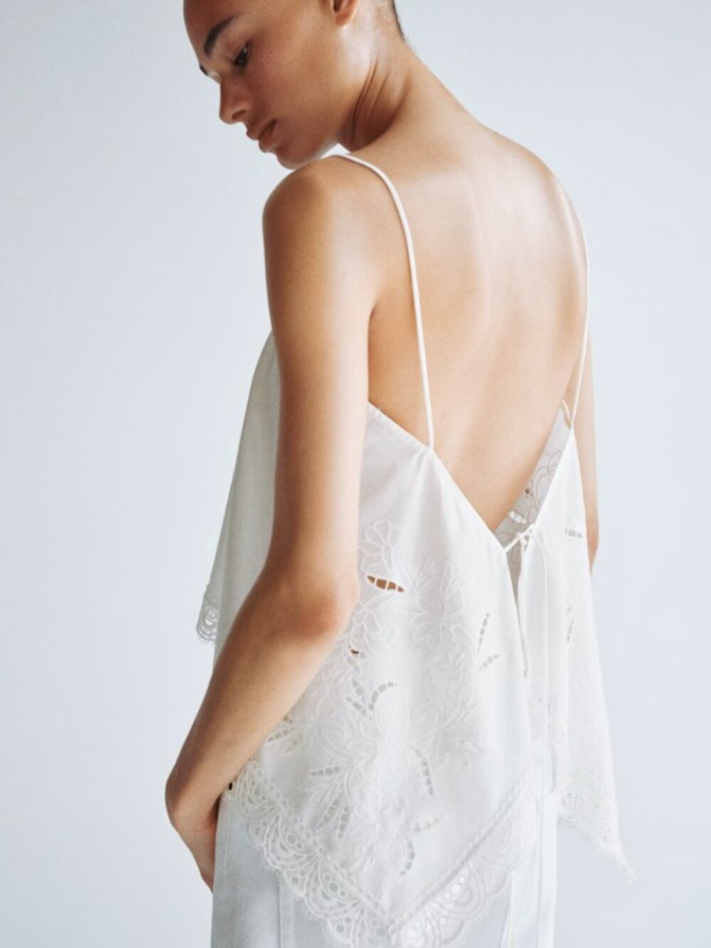 NWT H&M Lace-trimmed wrap top size M cotton